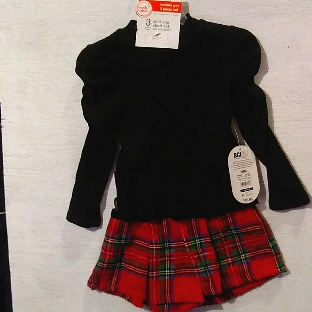 3 Piece 18M Girl. Plaid Skort/Short Set